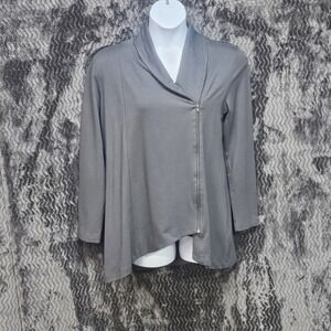 Chalet Zip Front Top Womens M Gray Moto Asymmetric Artsy Lagenlook Minimalist